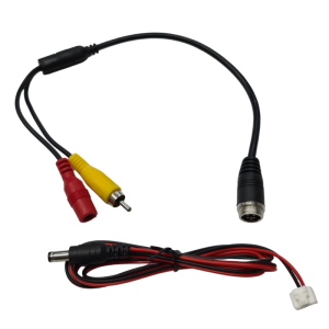Camera adapter cable 4-pins male aviation to 2x RCA male and power connector